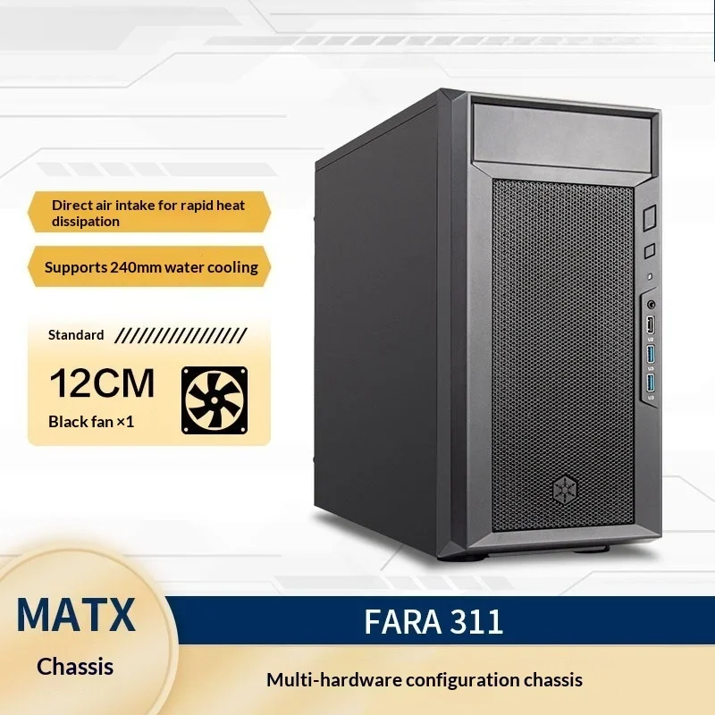 Simple & Practical PC Case for Micro-ATX, Front 240mm Liquid Cooling Ready, Black Steel Chassis, USB 3.0