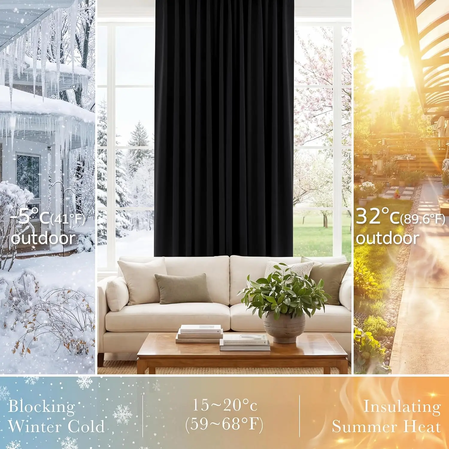 Blackout Curtains 96 Inch Long, Room Darkening Thermal Insulated Drapes for Bedroom, 52 Wide, 2 Panels, Black view 4