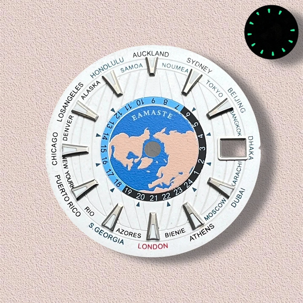 28.5mm S Logo World Map Dial Fit NH35/NH36/4R/7S Japanese Automatic Movement Green Luminous Watch Modification Accessories