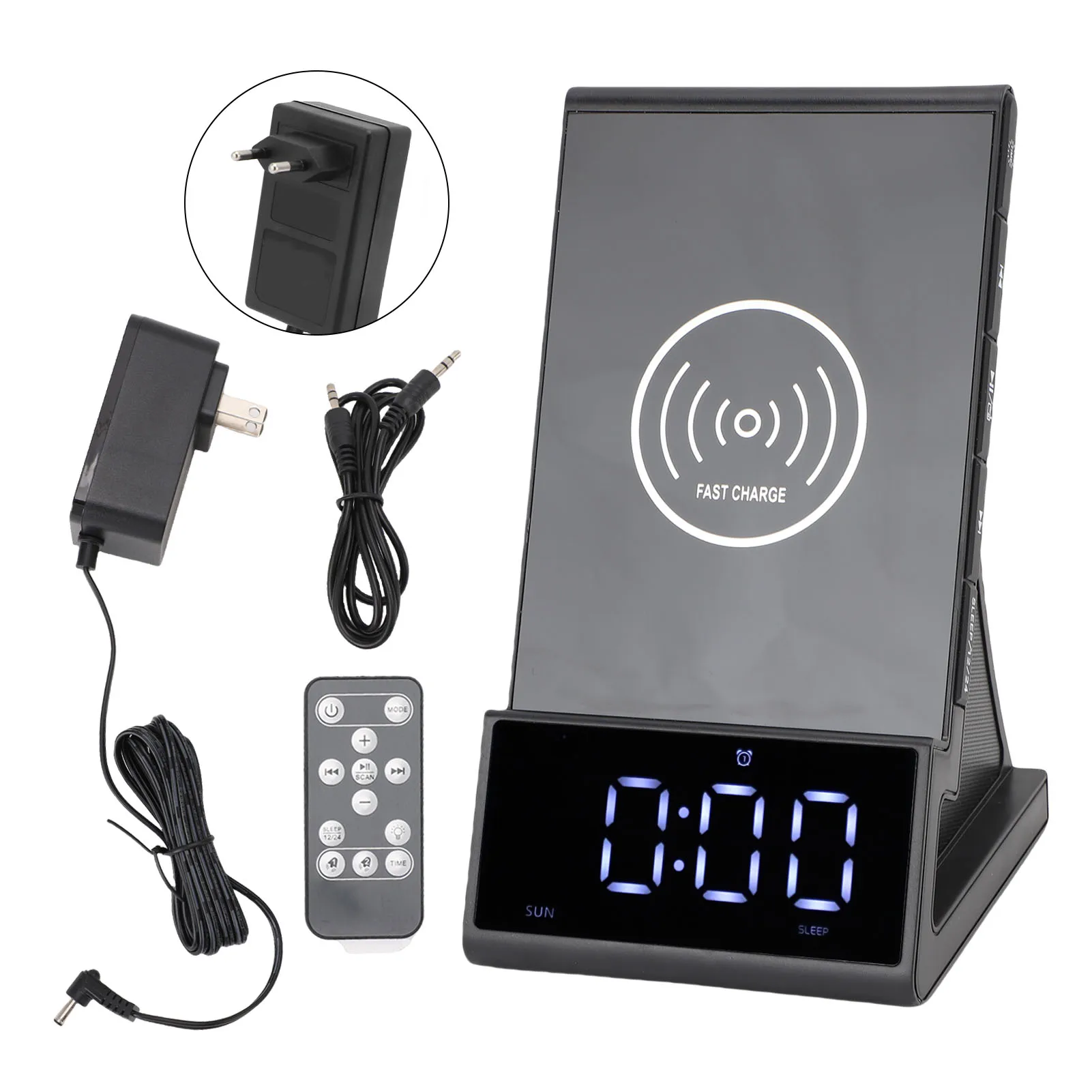 

Charging Stand Dock Speaker Clock Sleep Mode Wireless Phone Charging Alarm Clock Dock Double Alarm Multifunctional for Bedroom