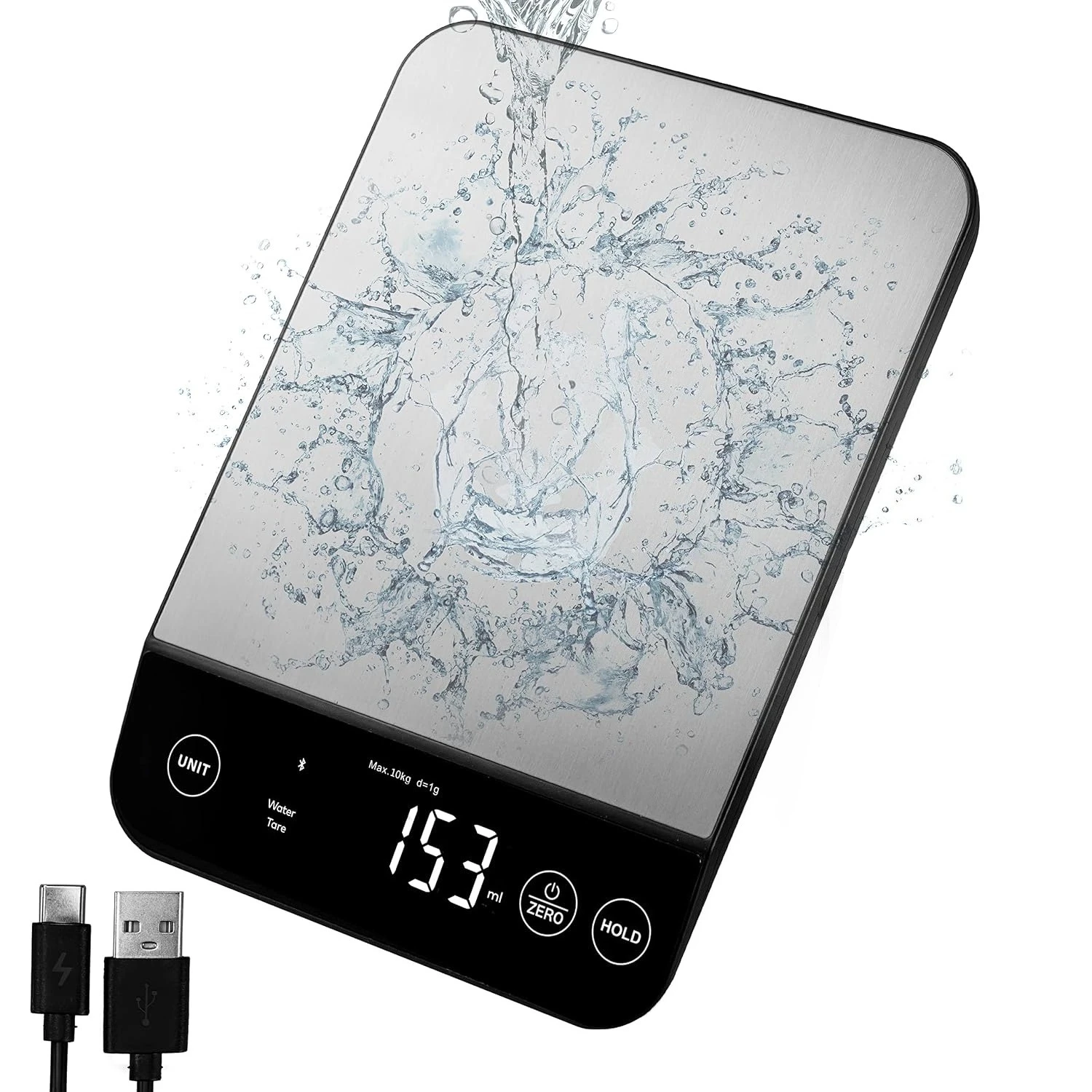 Food Scale 304 Stainless Steel IPX6 Waterproof with Bluetooth Calorie Count Rechargeable for Weight Loss