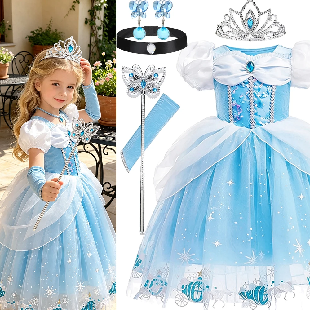 Kostüm Mädchen Blaues Prinzessinnen-Geburtstagskleid für Mädchen Festliche Kleider Kinder Halloween-Kostüme 2 3 4 5 6 7 8 9 10 Jahre – Detail 2
