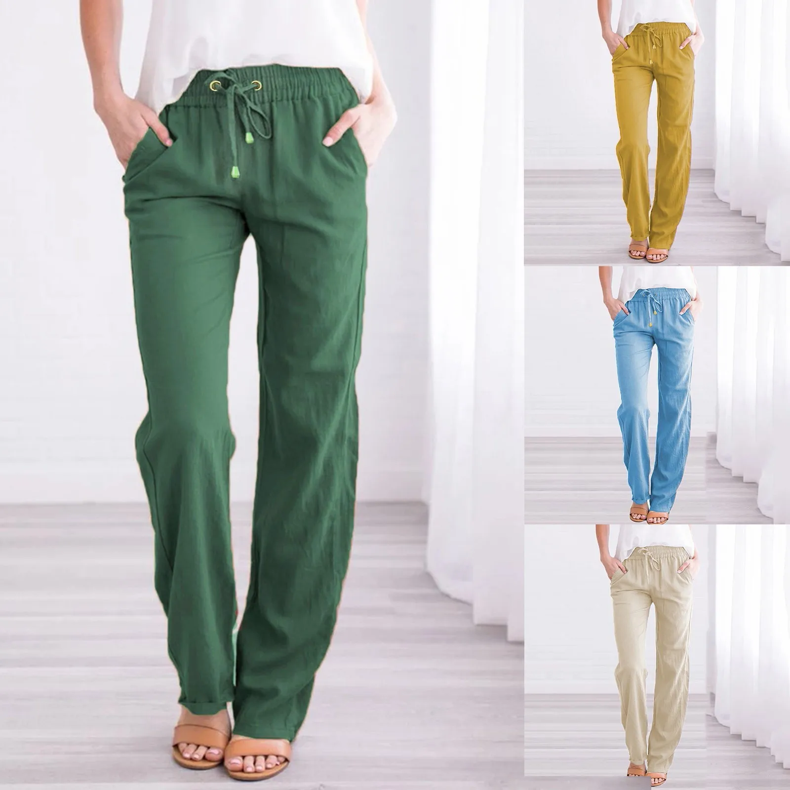 

Waist Cotton And Women Pants Casual Boot Cut Business Casual Pants for Women Tall Women Business Casual Pants with Pockets