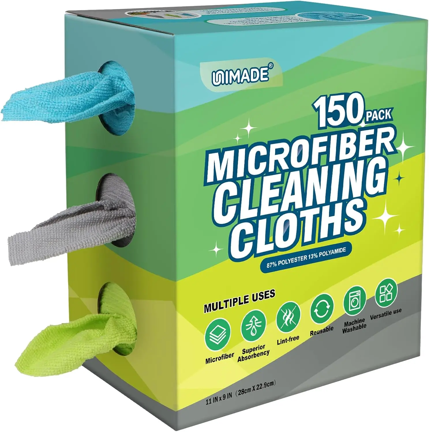 

Microfiber Cleaning Cloth, 150 Pack Reusable Paper Towels Lint Free Washable Tissues for Home Kitchen Automotive, 11"x 9