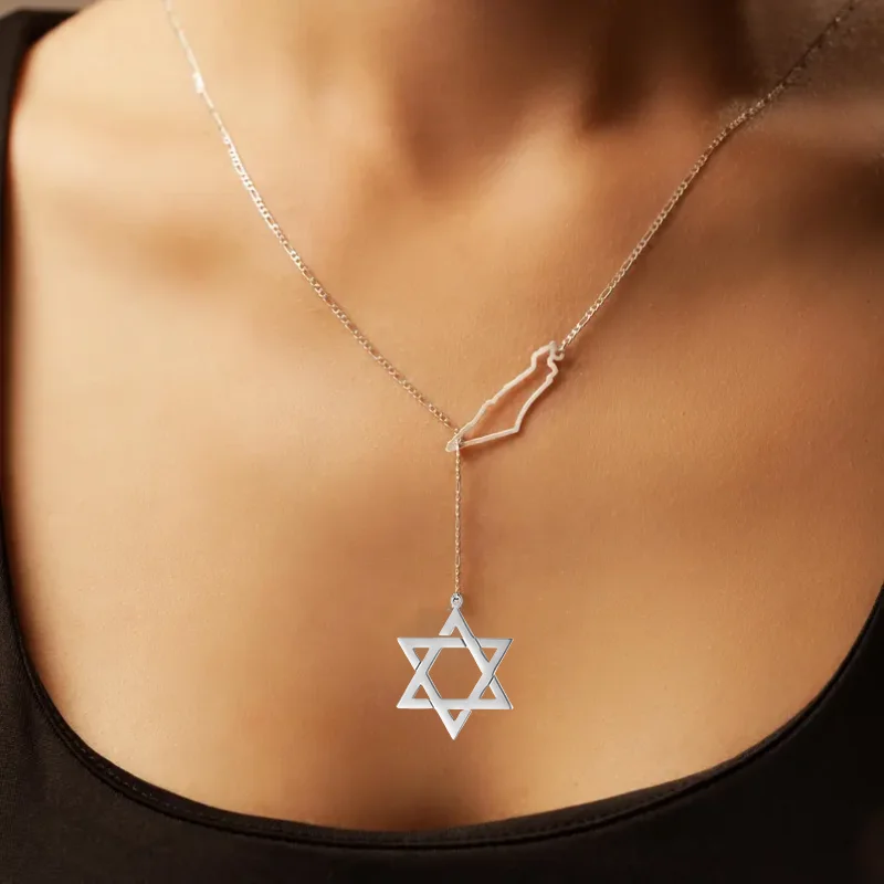 Dreamtimes الأزياء 18K مطلي خريطة الإسرائيلية ونجمة صغيرة لديفيد قلادة قلادة هدية يهودية إسرائيل رمز سحر المجوهرات #4