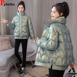 Winter Warm Thicken Women Short Parkas Korean Glossy Long Sleeve Windproof Outwear Hooded Loose Cotton Padded Puffer Jacket