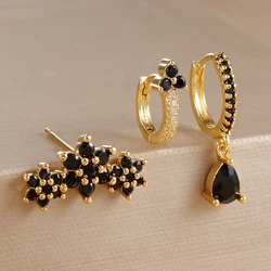 3PCS Trendy Multicolor Zircon Hoop Earrings Set for Women Cute Huggie Pendant Butterfly Ear Stud Earring Piercing Jewelry Gift
