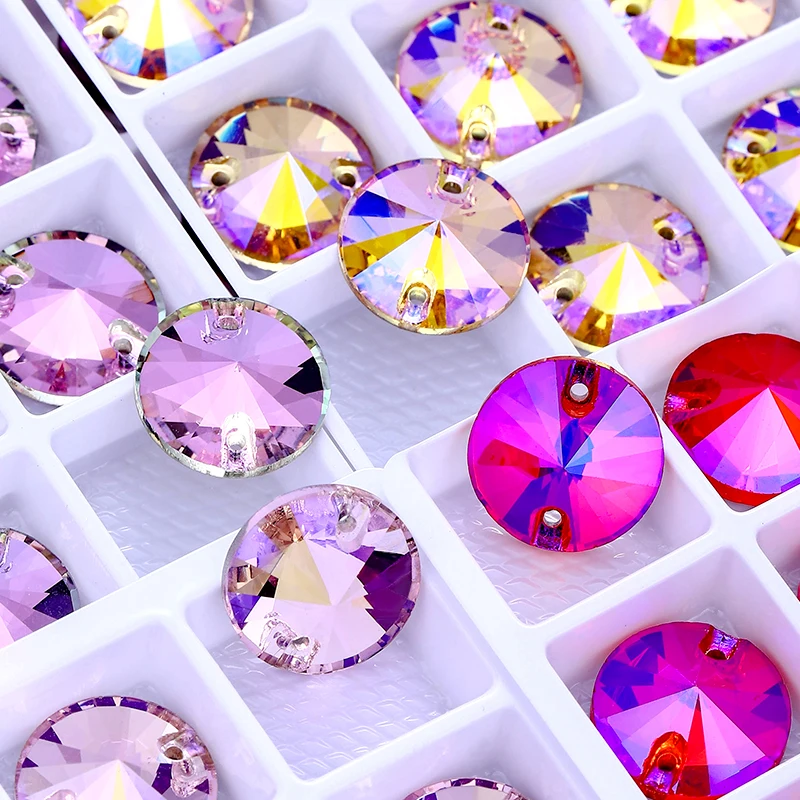 QIAO 42 Farben Rivoli Kristallglas Top Qualität Flatback Nähen Steine Nähen auf Strasssteine Für Handarbeiten Taschen Kleidungsstück Strass DIY – Detail 6