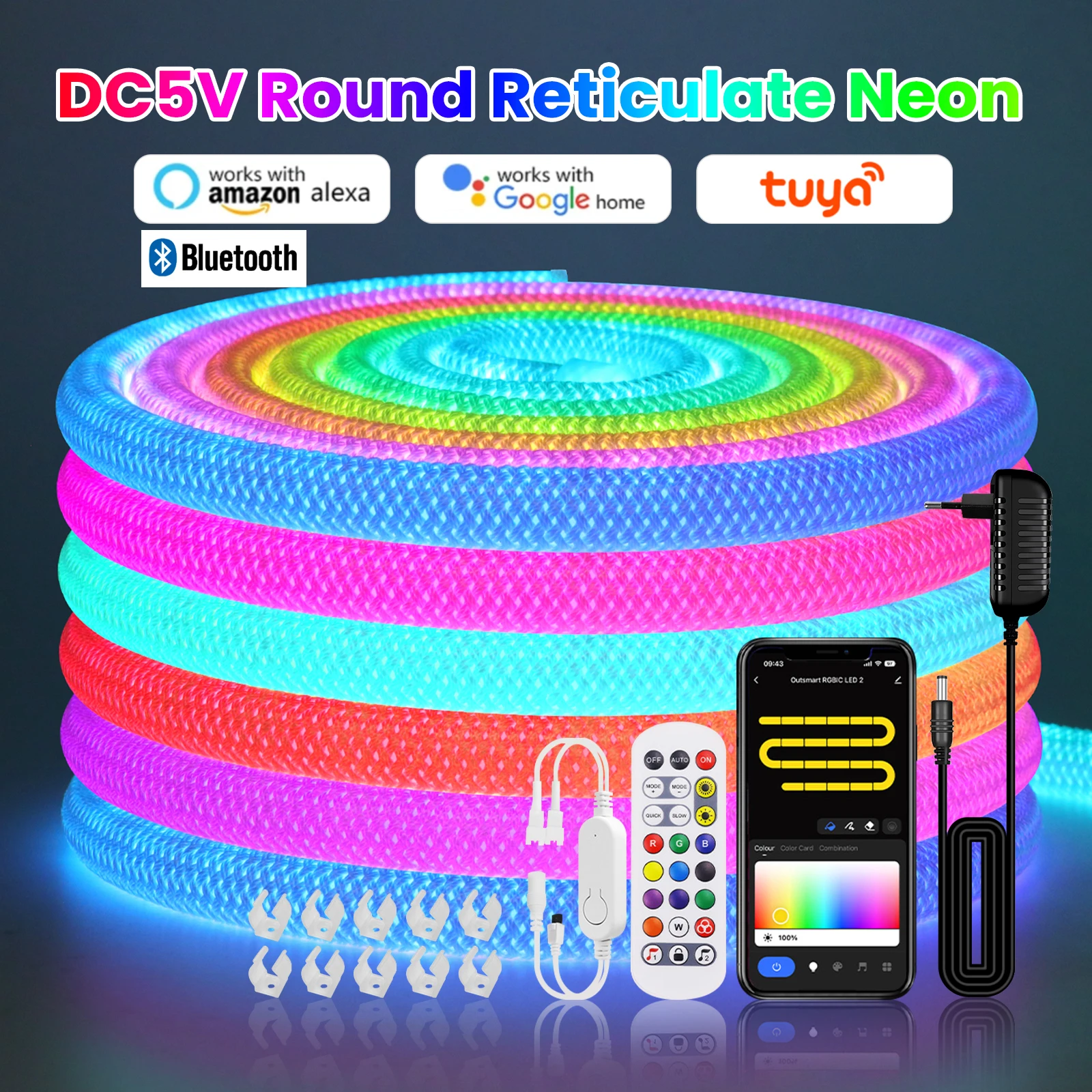 WS2811 360 Degree Round Reticulate LED Neon Strip Addressable WiFi Bluetooth Smart RGBIC Flexible Silicon Light Tape Waterproof