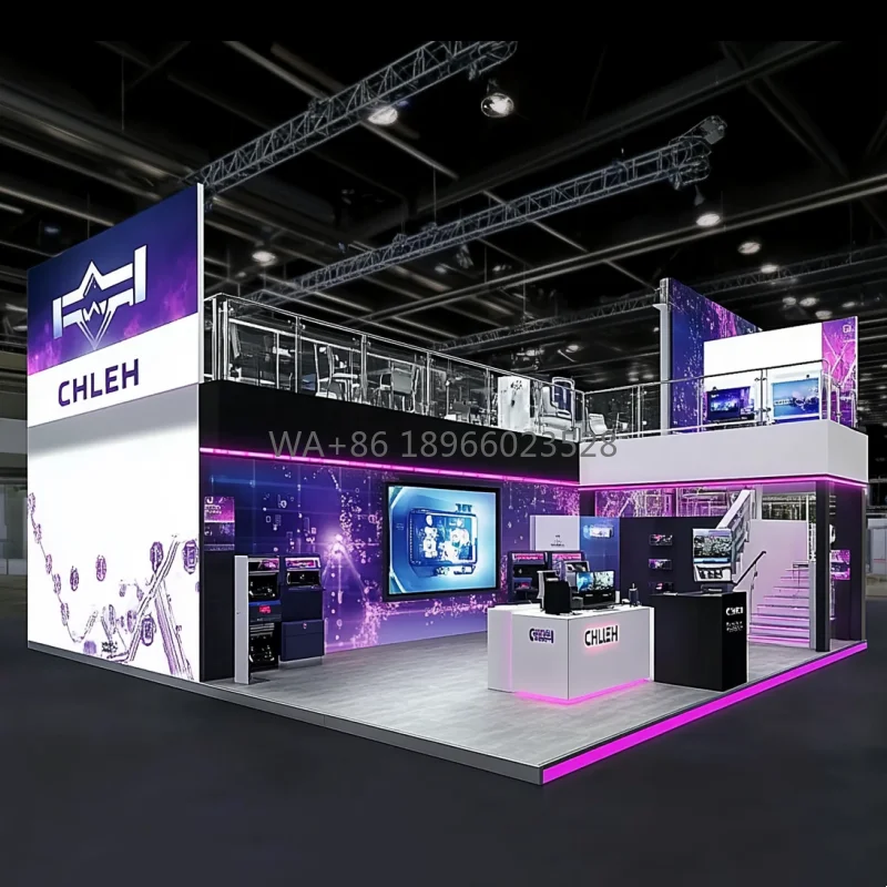 Cabine modular de duas histórias com design de suporte de exposição de luminares criativos de deck duplo personalizado para qualquer show comercial