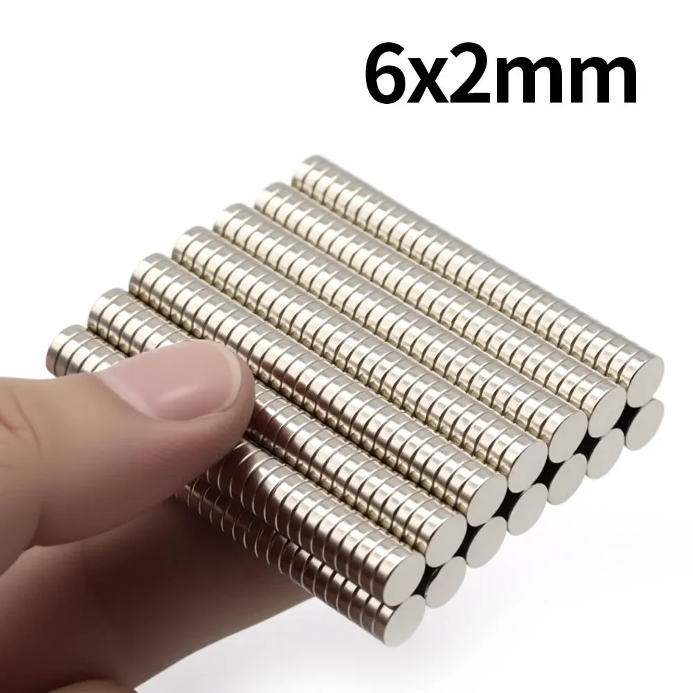 Imán de neodimio súper fuerte de 6x2mm, imanes magnéticos permanentes N35 NdfeB, imanes redondos potentes, imán para refrigerador