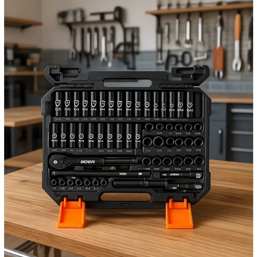 

Набор ударных головок 60 шт. (1/4 дюйма) SAE/метрические, глубокие и неглубокие, CrMo, с трещоткой и удлинителями