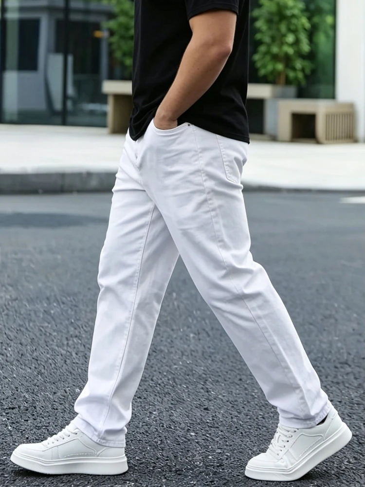Men Pure White Straight Jeans - огляд і ціна Men Formal Wear With Jeans