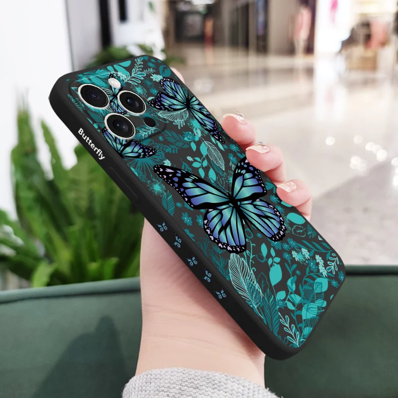 Butterfly Leaves Phone Case For iPhone 17 16 16e 15 14 13 Plus Pro Max Mini Silicone Cover