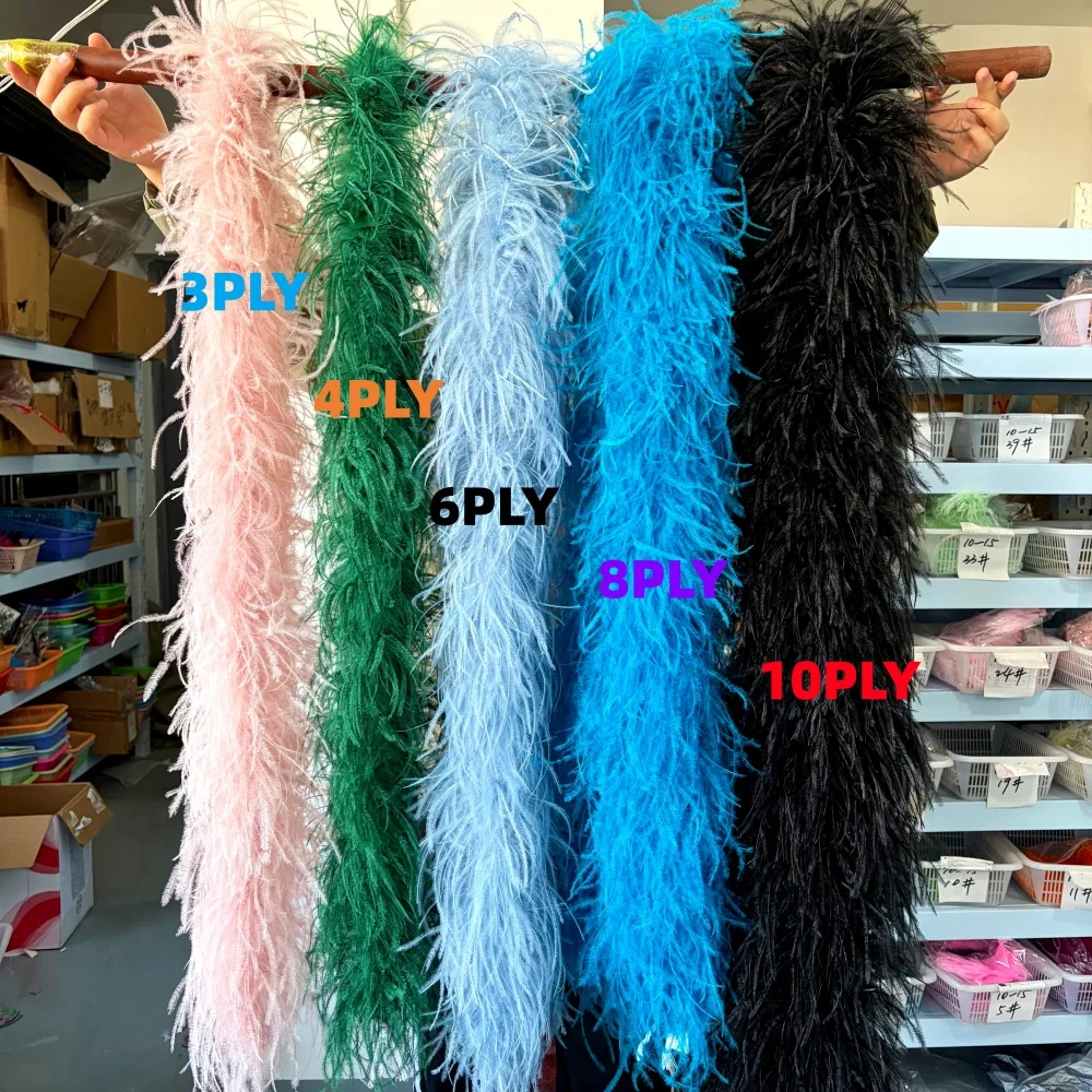 Fluffy Ostrich Feather Boa Trim 3 4 6 8 10PLY Colored Shawl Scarf 2Meters for Wedding Party Carnival Costume Dress Decoration