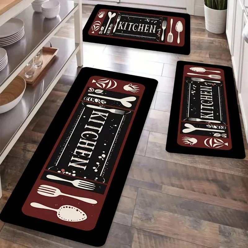 VIKAMA BON APPETIT Kitchen Rug, Spoon Spice Non-Slip Mat, Soft Absorbent Floor Carpet for Dining Room Home Decor