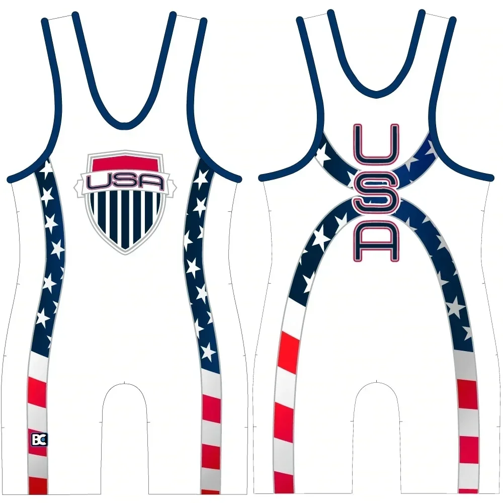 

2023 Usa Champion Team Men's Wrestling Singlets Race Suit Gym Tights Triathlon Clothing Fitness One-piece Weightlifting Skinsuit