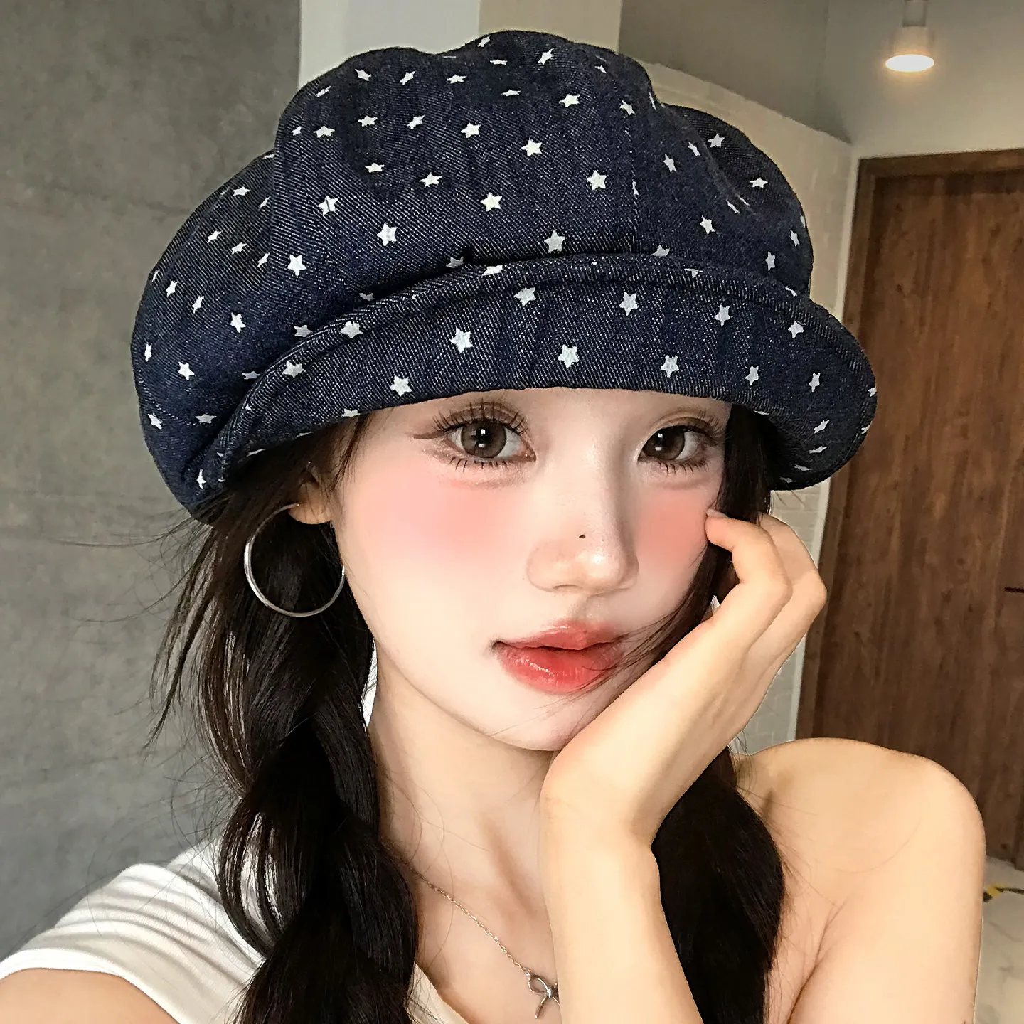 New Model Star Cloud Beret Women's Fashionable Tidal Current Versatile Octagonal Caps Retro Art Painter Hats