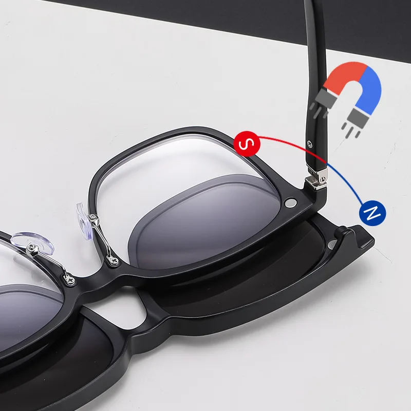 VCKA 6 In 1 Men Women Polarized Myopia Sunglasses Big Frame Optical Square Magnet Clip Custom prescription Glasses  -1.0~-6.0