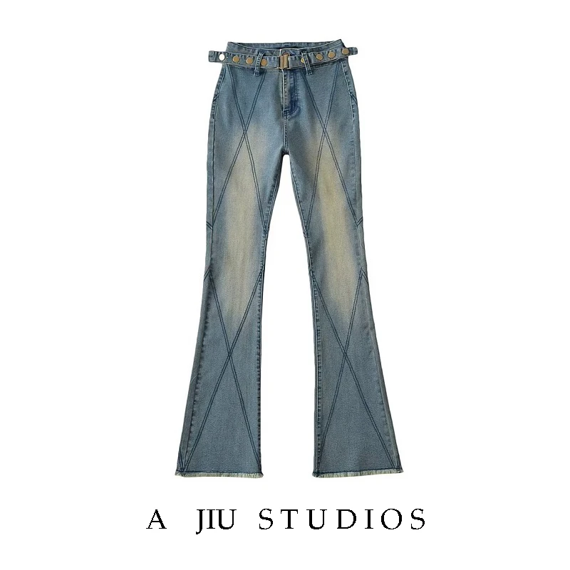 High Waist Bell Bot Jeans Women's Cotton Stretch Denim Heavy Waed Long Dra Bootcut Pants Slimming Wide Leg Jeans