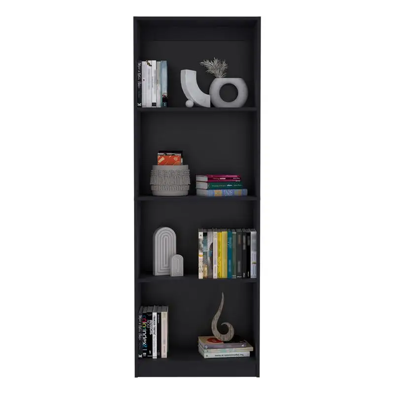 خزانة كتب سوداء واسعة بتصميم رفوف متدرجة #4
