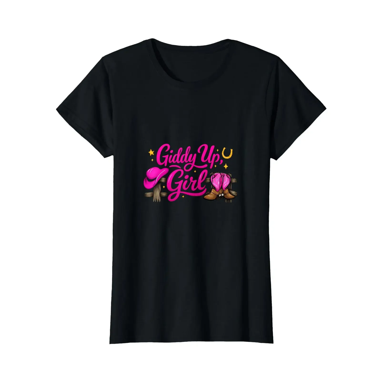 Giddy Up Girl Country Farm Pun Western Script T Shirt vintage Washed streetwear Casual Comfortable designer clothes