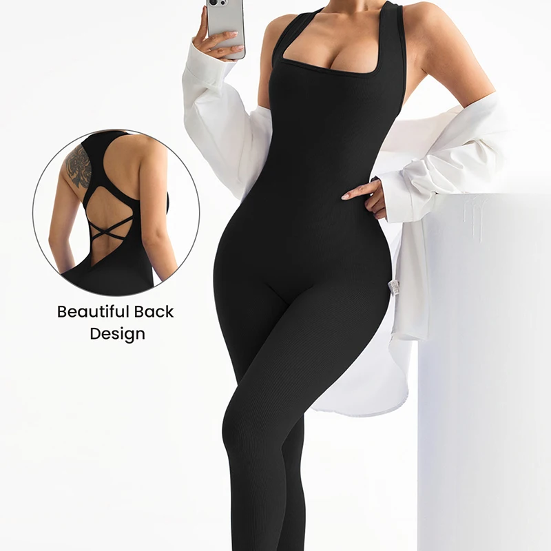 ชุดบอดี้สูทออกกำลังกายแบบไม่มีแขนสำหรับผู้หญิง ผ้าเนื้อยืด กระชับรูปร่าง เหมาะสำหรับวิ่ง ฝึกซ้อม ชุดกีฬาผู้หญิง ไร้ตะเข็บ ผ้าริบ แบบชิ้นเดียว