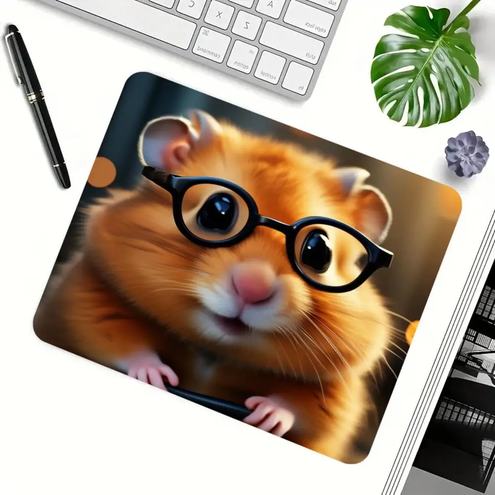 Esports Mouse Pad Funny Hamster With Necktie And Glasses Large Size Natural Rubber Anti Slip For Office Bedroom Laptop