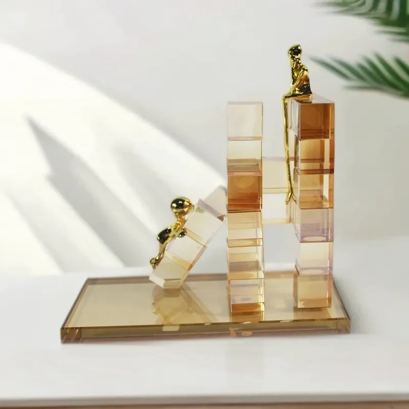 Modern Abstract Crystal Glass Metal Sculpture Creative Desktop Ornament for Home Office Living Room Decor Minimalist Art