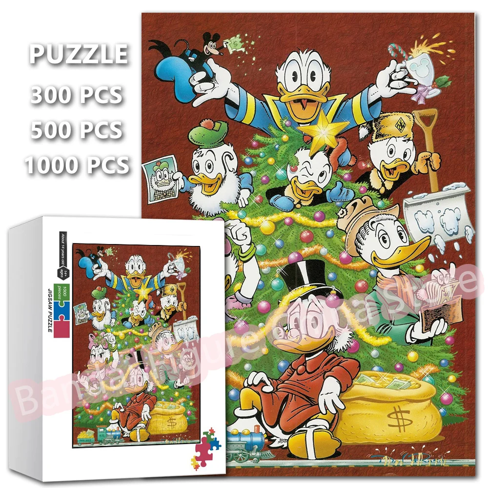 

Merry Christmas Donald Duck Family Puzzle 300/500/1000 Pieces Dinsey Cartoon Print Jigsaw Puzzle Home Decor Game Gifts Toys