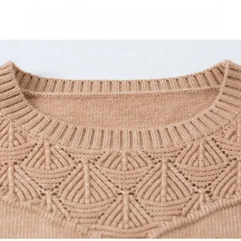 Autumn Winter Women\'s Clothing Round Neck Solid Color Pullover Lantern Long Sleeve Geometric Sweater Knitted Casual Elegant Tops