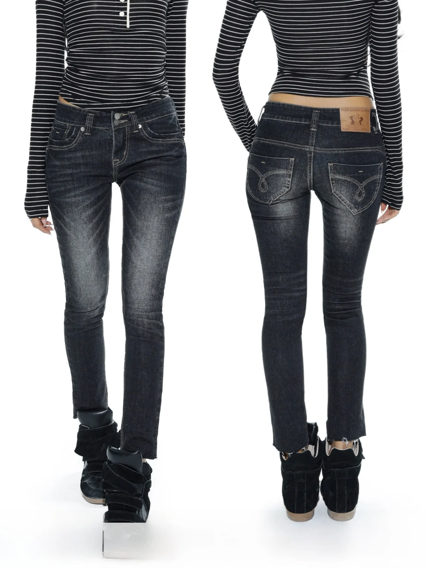 

Женские джинсы Audwyn Slim Fit с эластичным поясом, черные, из денима, уличный стиль, с низкой посадкой, на молнии, модные брюки