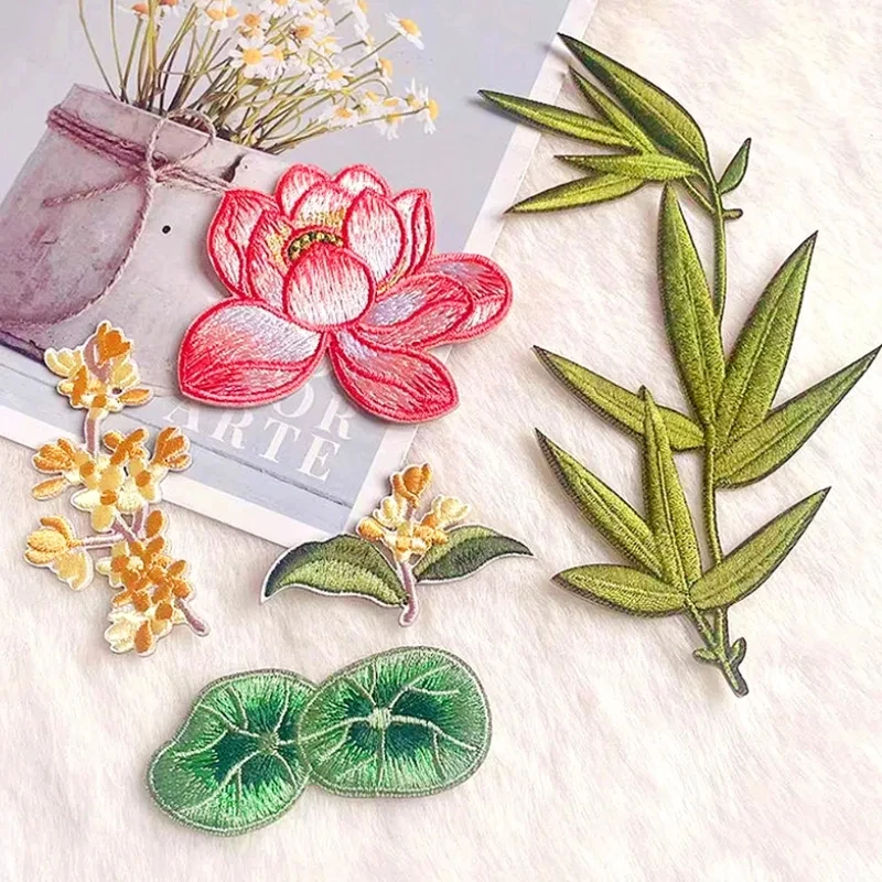 MissDeer 1PC Lotus Patch Iron On Embroidered Flower Stickers for Shirts Dress DIY Patchwork Handmade Sew Garments Appliques Badg