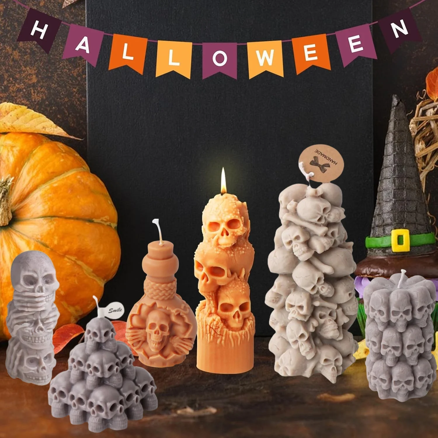 1PC Halloween Silikon Schädel Kopf Form Kerze Harz Casting Wohnkultur Aromatherapie Gips Handwerk Kerze Geschenk, Der Werkzeug