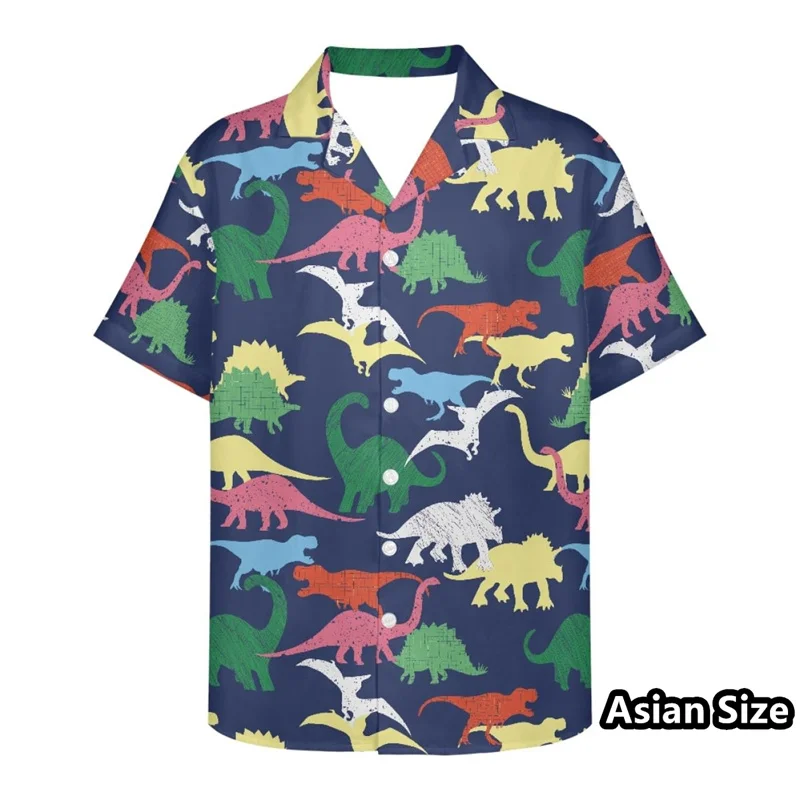 

Men's 3D Dinosaur Printed Hawaiian Shirt Summer Street Short Sleeves Button Down Animal Cat Graphic T-Shirts Tops Lapel Blouse