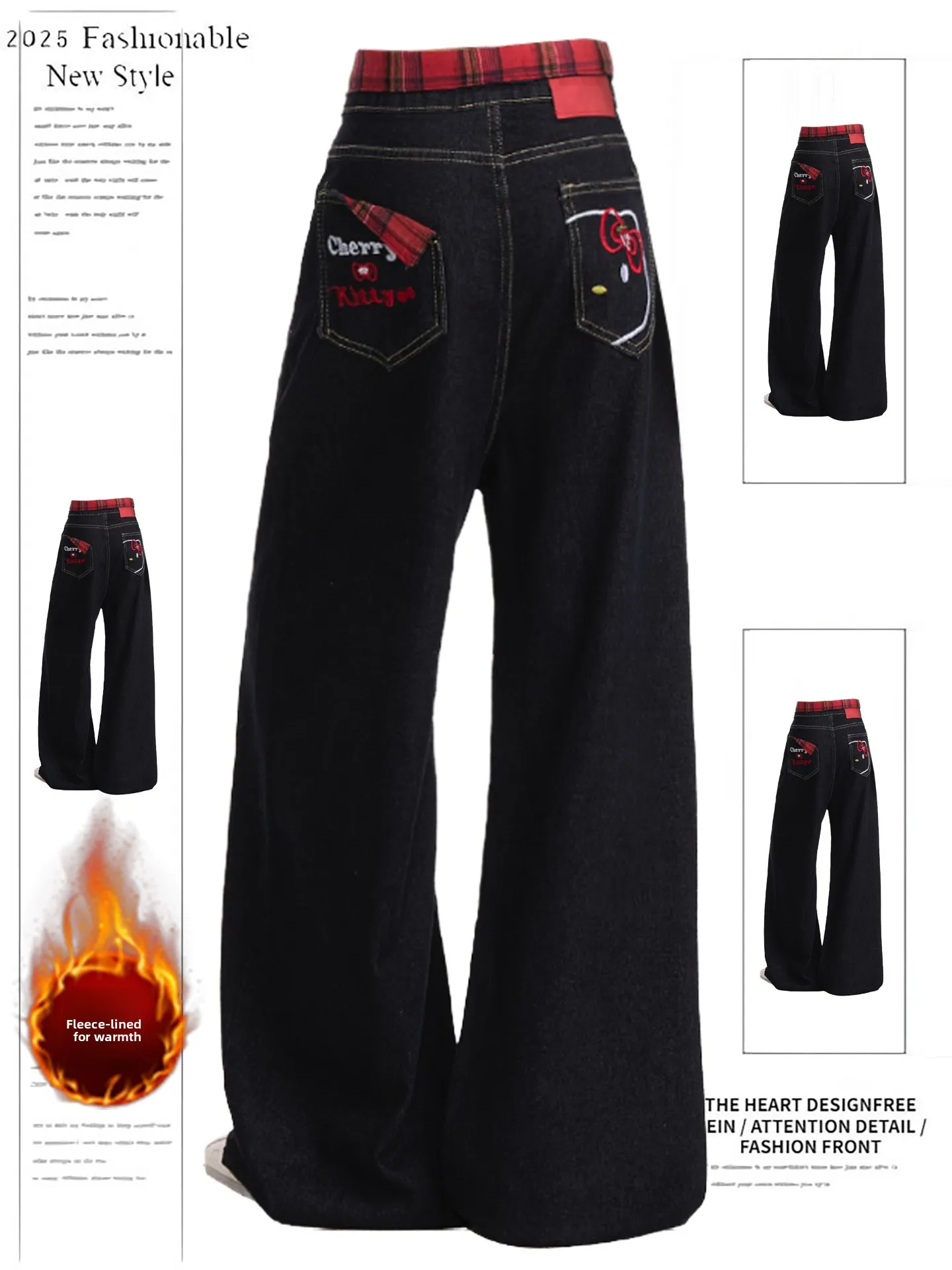 

Джинсы Bla Fce Lined Thi, женские осенне-зимние новые винтажные свободные прямые широкие брюки с завязками, дра...