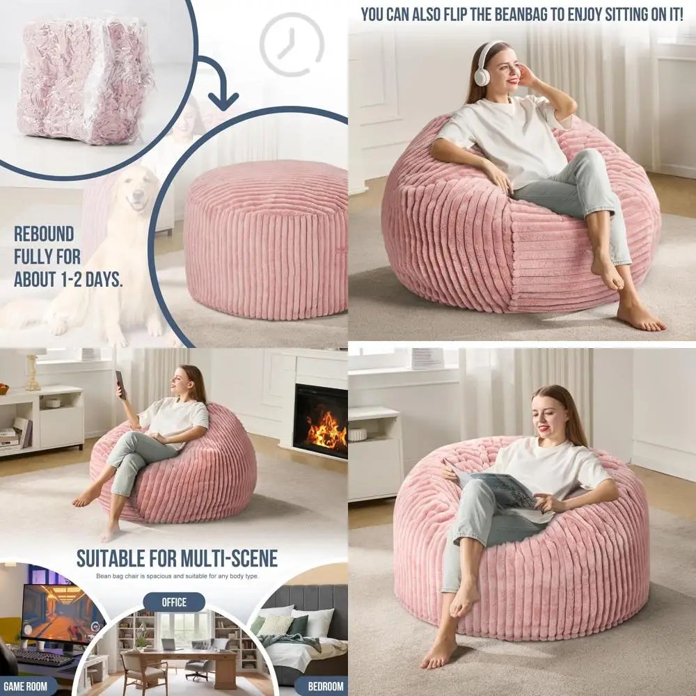 

Large Striped Plush Bean Bag Chair for Living Room, Bedroom, or Dorm