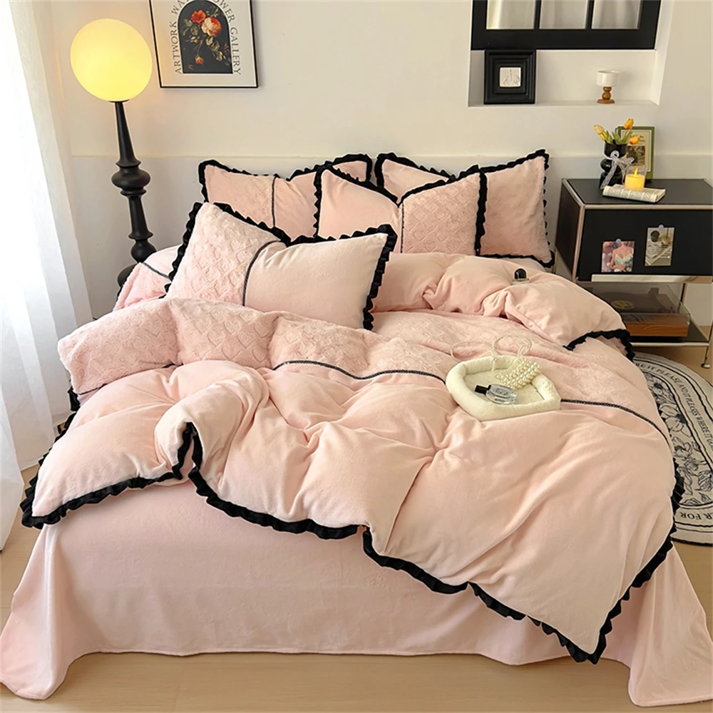 Winter Warme Bettwäsche Set Flanell Bettbezug für Zuhause Verdicken Samt Königin König Größe Luxus Schlafzimmer Dekor Bettbezug Kissenbezug