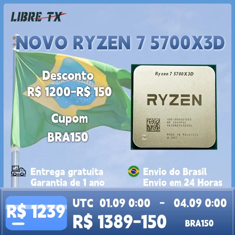 Processador Ryzen 7 5700X3D CPU para Jogos Soquete AM4, Estoque no Brasil