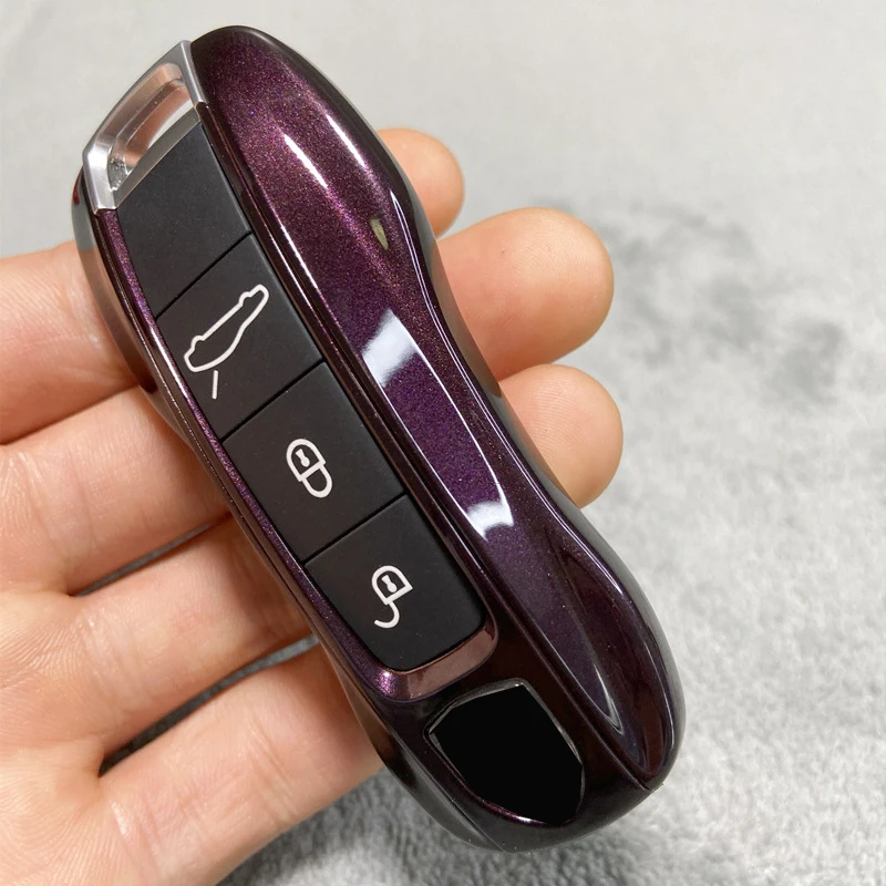 Key Case Purple Crystal for Porsche 718 911 Panamera Cayenne Macan Boxster Cayman Car Key Shell Cover Remote Control Fob Replace