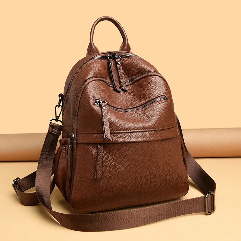 

Retro Real Cowhide Backpack Fashion Large Capacity Women Backpack High-End Genuine Leather Female Knapsack Shoulder Bag Satchel