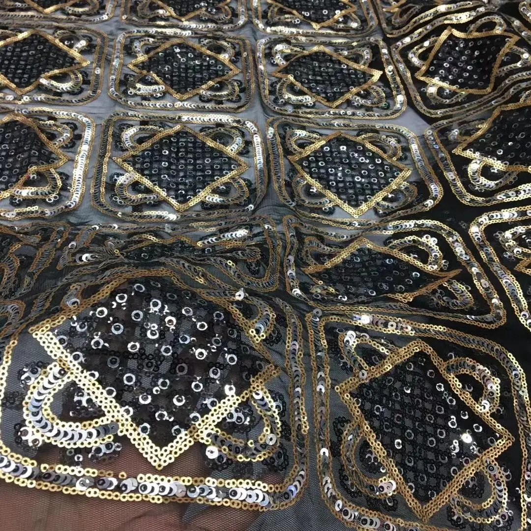 

Luxury French L-1228562 Tulle Lace Fabric High Quality African Net Lace Fabrics With Sequins For Evening Dresses