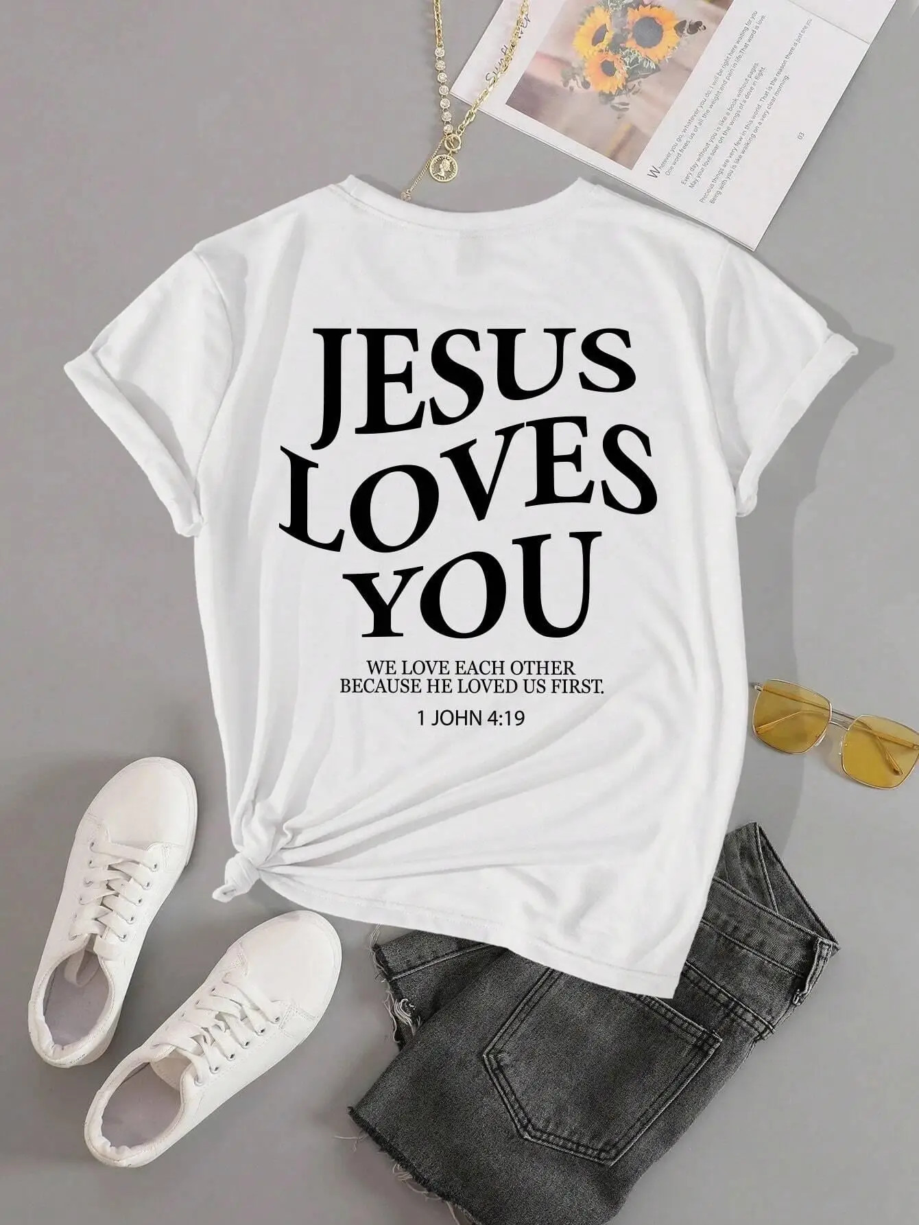 Jesus Loves You Letter Print Women T-Shirts Summer Breathable Soft Tees Street Fashion Short Sleeve Casual Sport Loose Clothes