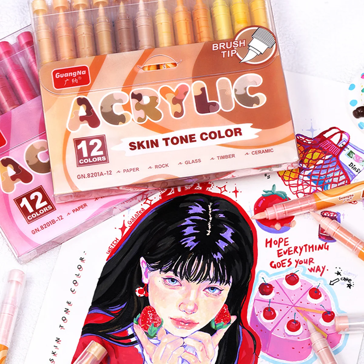 12-24 Colors Soft Brush Acrylic Marker Pen Set, Skin Tone, Macaron Color, DIY Hand Drawn, Paint Art Markers Pens, Gift Reward