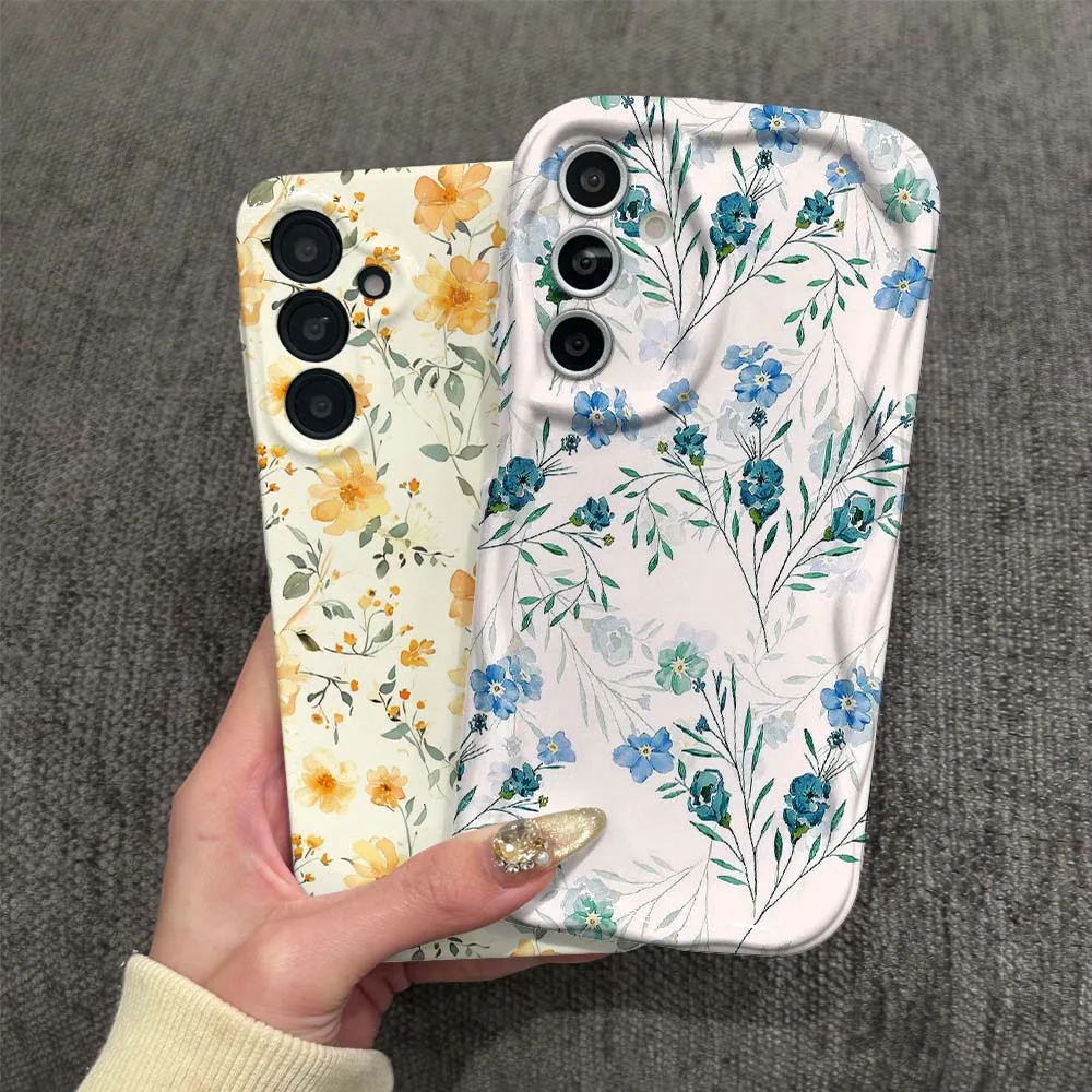 

Beautiful Yellow Blue Flower For Samsung Galaxy A13 A15 A16 A06 A11 A12 A14 A05 M11 M12 F12 4G 5G Feilin Wave Oil Shell