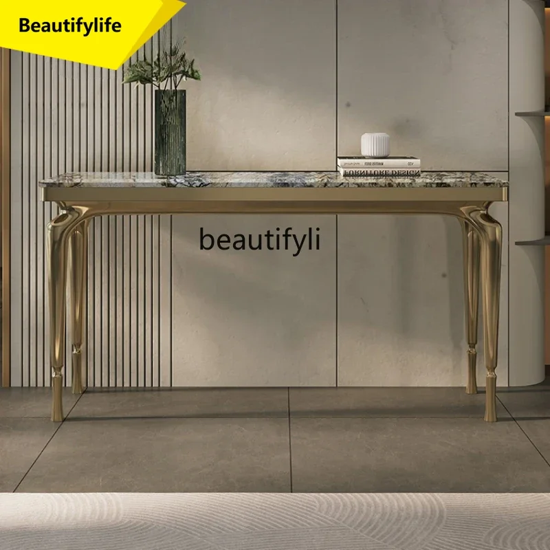 

Italian Simple Luxury Butterfly Golden Flower Natural Marble Console Tables High-End Modern Minimalist Light Luxury Stainle