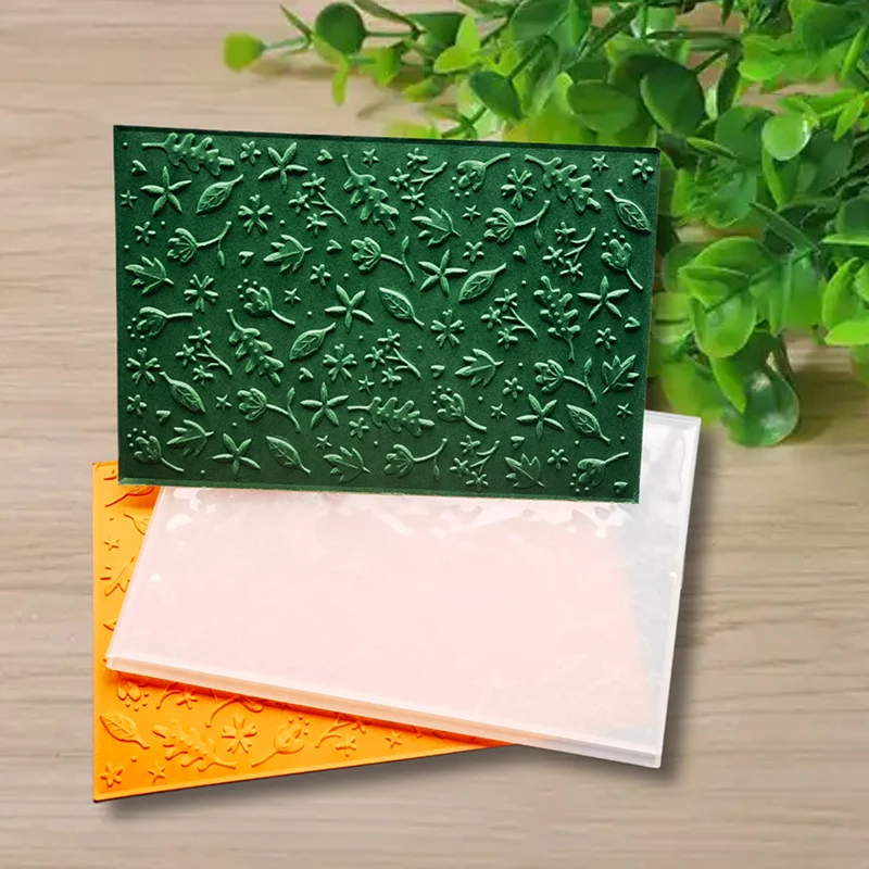 3D-Reliefmappe mit Blatt- und Blumenstrukturdesign, verwendet für DIY-Sammelalbum und dekorative handgefertigte Projekte aus Karton.