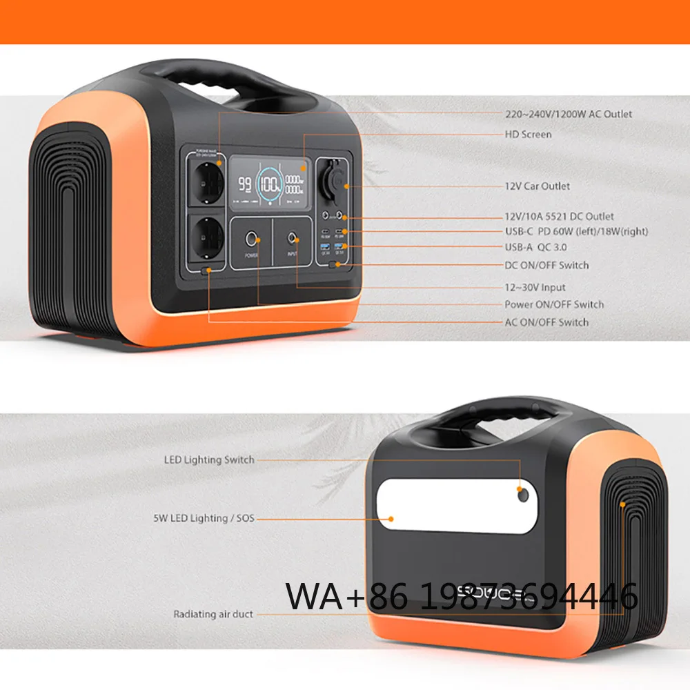 

Supply 1200W Tragbare Powerstation LiFePO4 Battery Bank Mobile Portable Power Station 1000W Charge Generator Solar Homes Battery