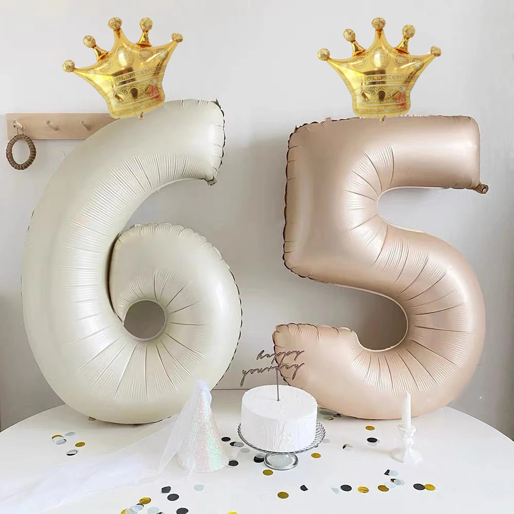 40 Zoll cremefarbene Zahlenballons mit Krone Folienballon 1 2 3 4 5 6 Geburtstag Hochzeit Party Dekoration Babyparty Luft Helium Globos – Detail 3