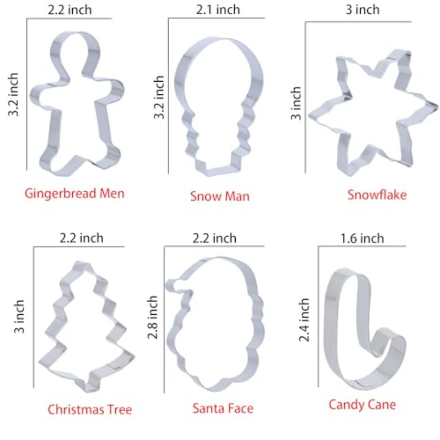 Small Christmas Ce Cutters Set 6 pcs Stainless Steel Metal Holiday Ce Cutter for Baking Christmas Tree Snowflake Ginger Man Sno